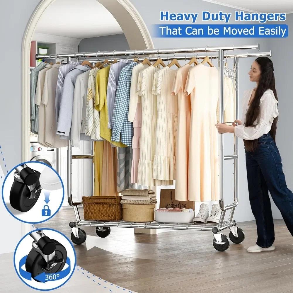 Heavy Duty Adjustable Rolling Clothes Rack 620LBS Portable Storage