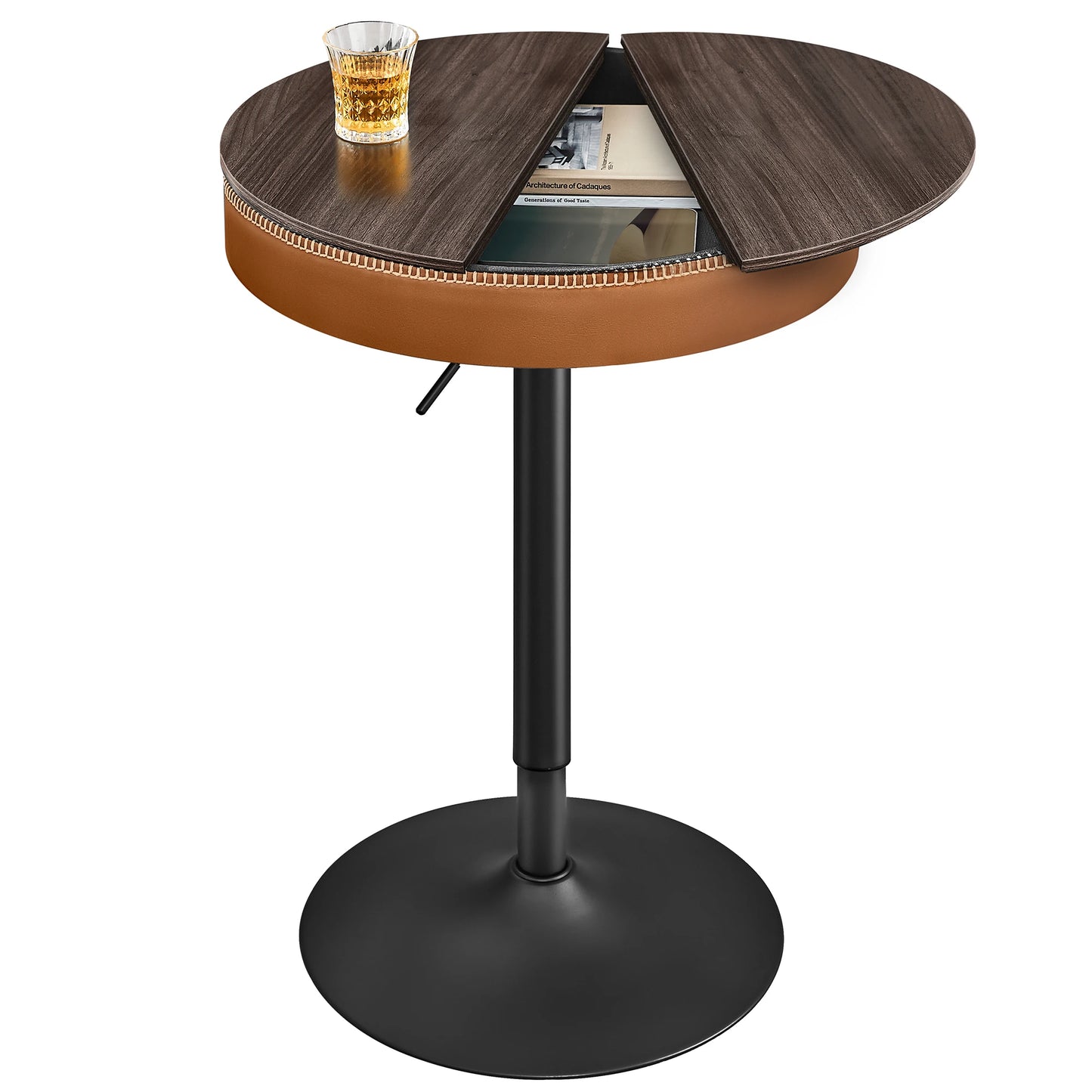 Height Adjustable Round Bar Table with Storage Modern Pub Table