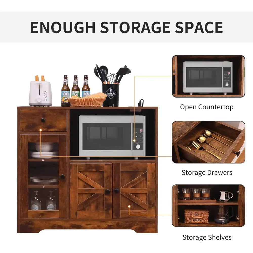 Storage Cabinet with Power Outlet 35" Modern Sideboard Buffet Cabinet