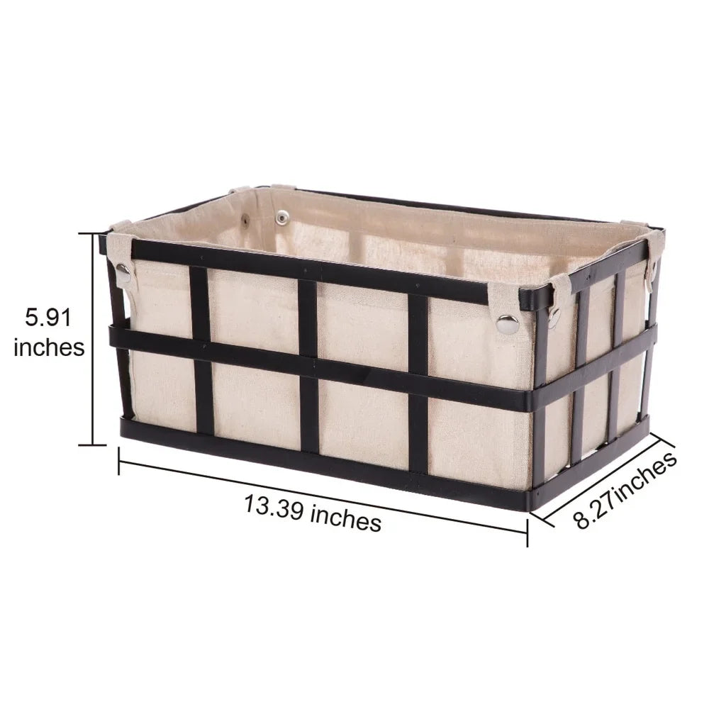 Black Metal Storage Basket with Removable Liner for Home Organization