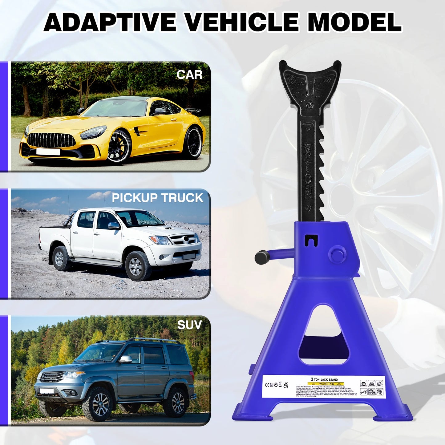 Ljustra Heavy Duty 3 Ton Axle Stands for Car Van Garage Workshop 2PCS