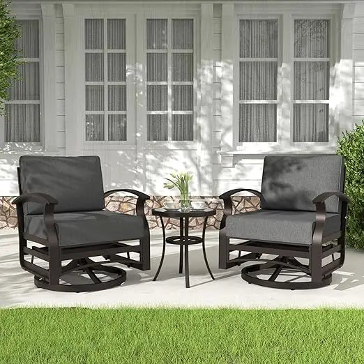 3 Pieces Outdoor Patio Furniture Set Aluminum Rocking Chair Swivel Gliders