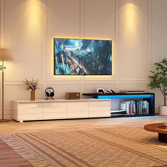 Extendable TV Stand with LED Light Modern Media Console for 120 Inch TV