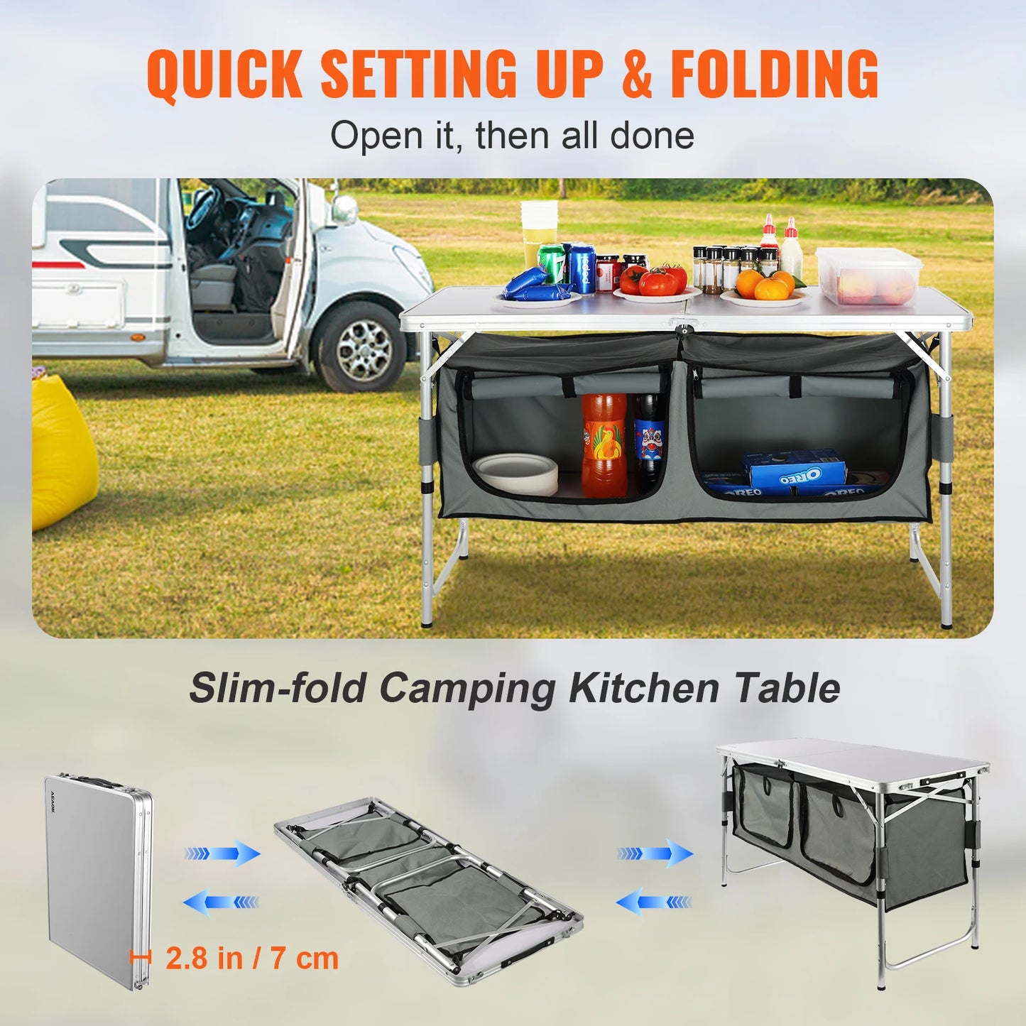 Ljustra Folding Camping Kitchen Table Quick Setup Outdoor Picnic BBQ