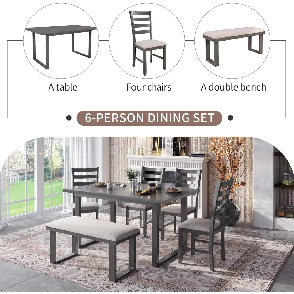 Ljustra 6 Piece Dining Table Set with Rectangular Table 4 Chairs Bench