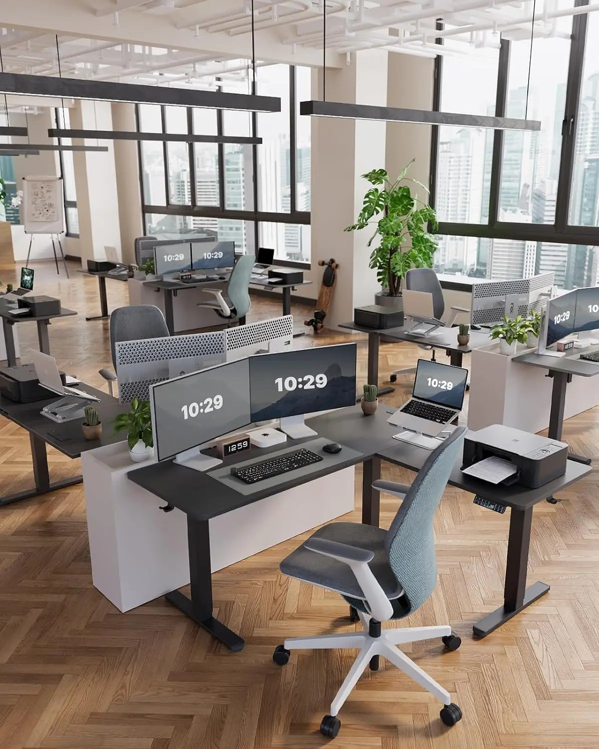 Standing Desk Adjustable Height L Shaped Electric with Outlet USB Ports