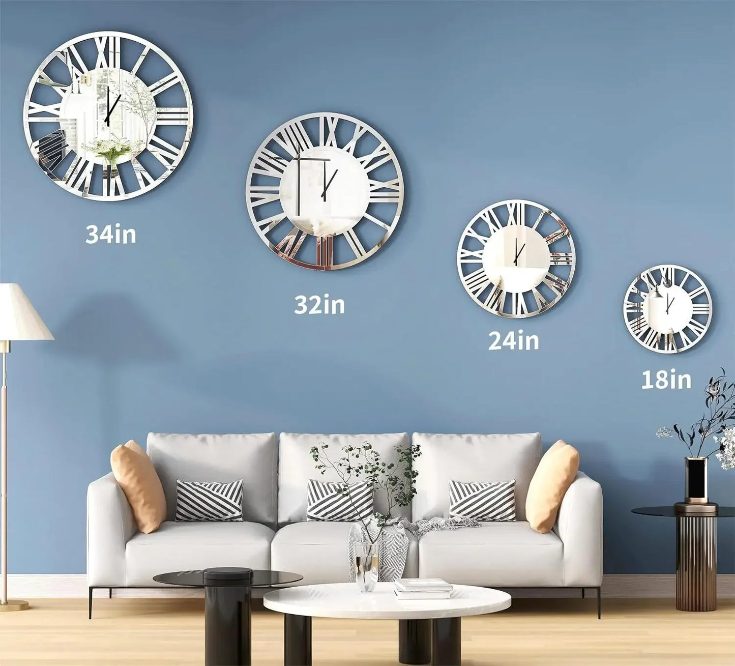 24 Inch Large Wall Clock Decorative Acrylic Mirror Modern Living Room Decor