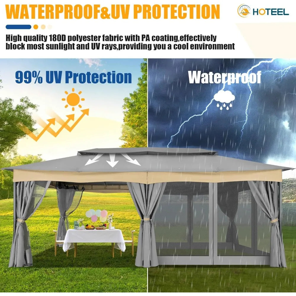 12x20 Outdoor Gazebo with Privacy Curtains Mosquito Netting Metal Frame