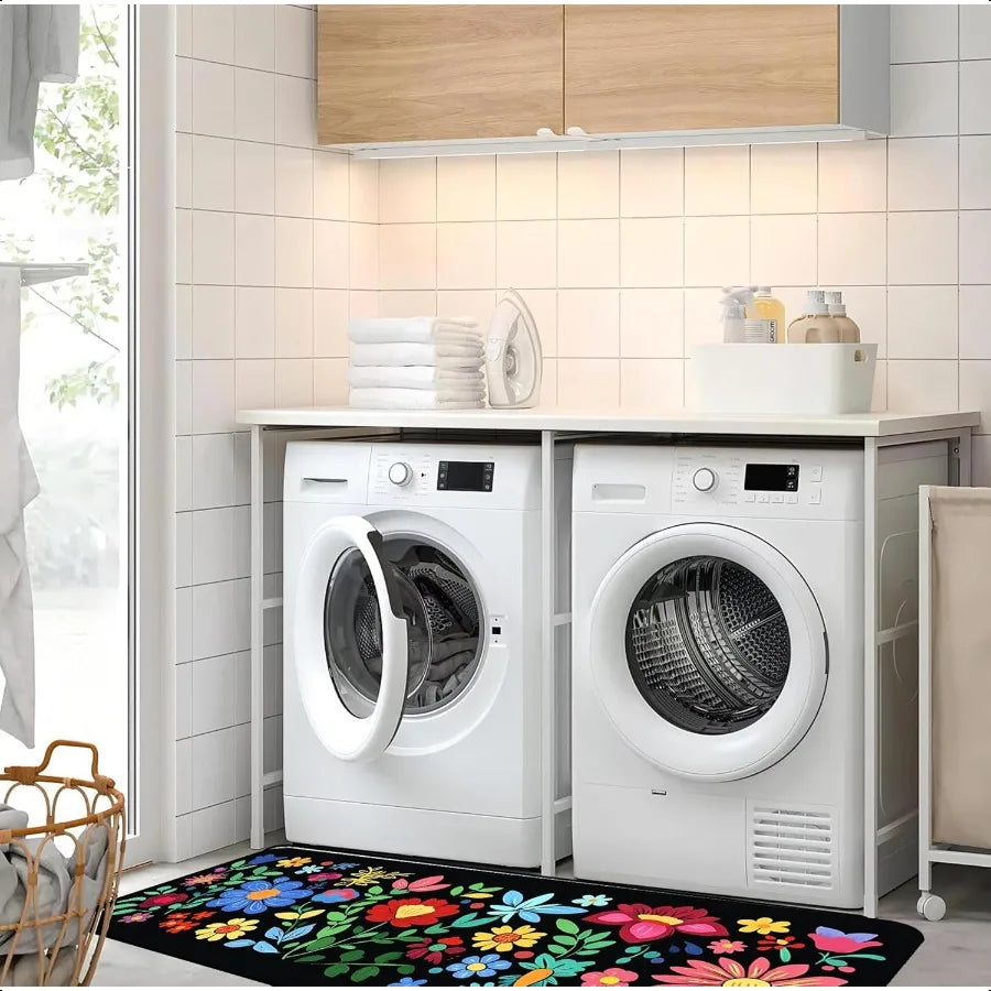 Ljustra Mexican Floral Rug Multicolor 20x47 Inch Runner NonSlip Soft