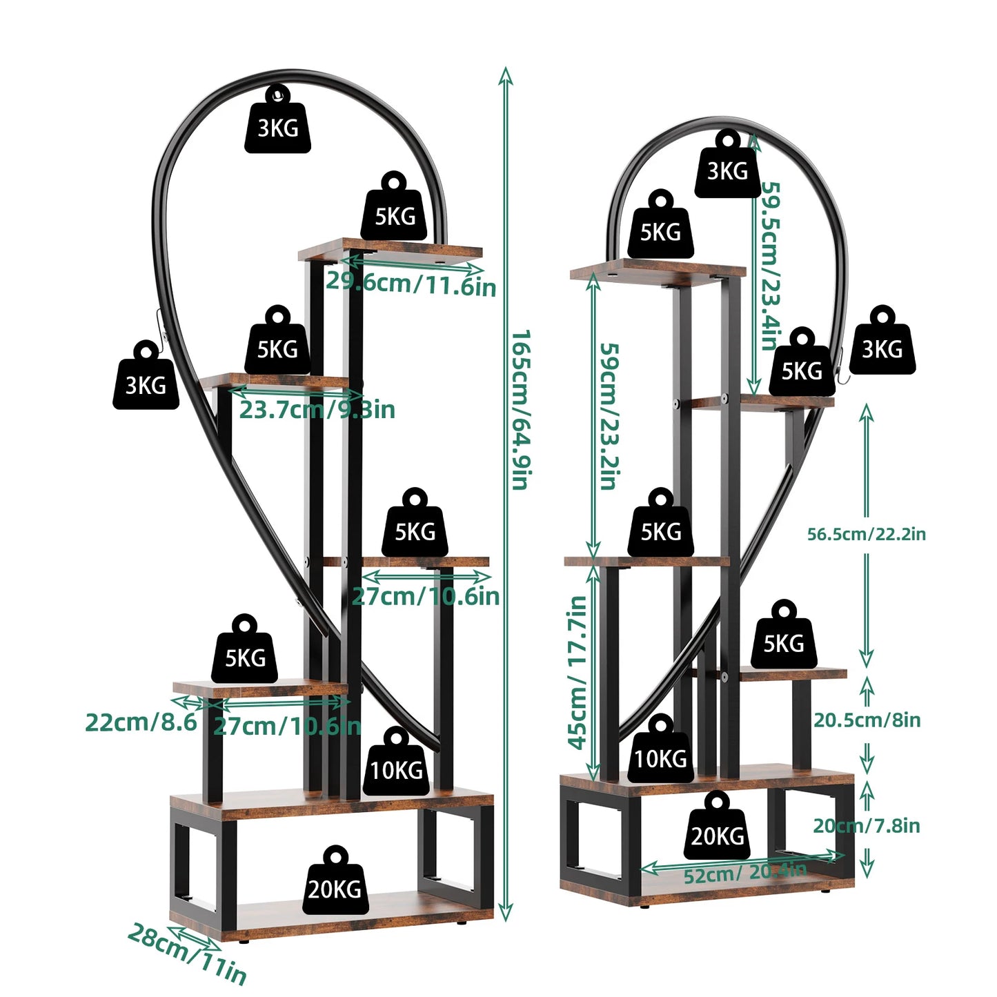 6 Tier Half Heart Shape Metal Plant Stand Ladder Shelf Rack Display