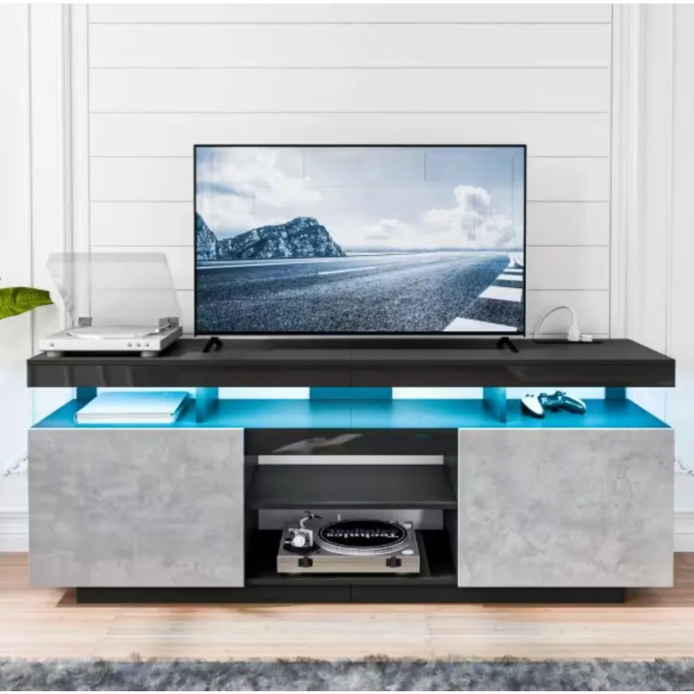 Modern TV Stand for 70 in TVs with RGB LED Lights and Outlets