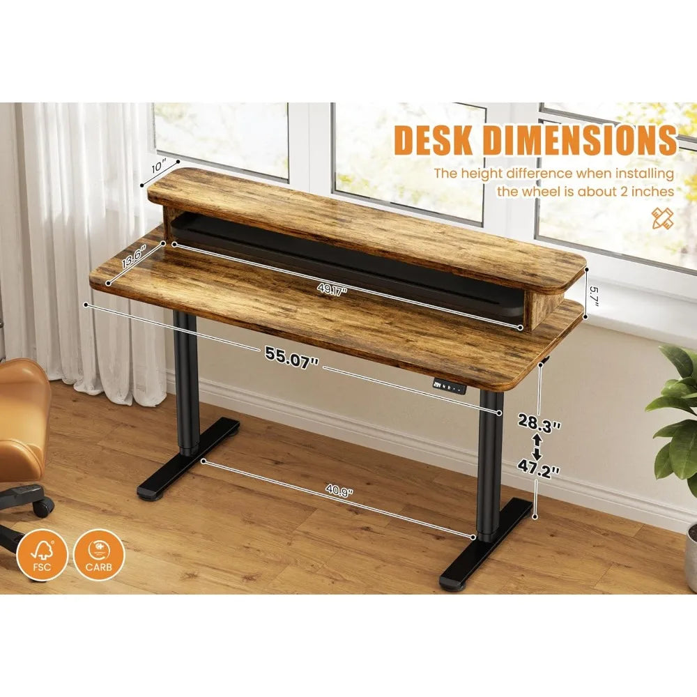Electric Standing Desk Dual Monitor Stand Height Adjustable Desk