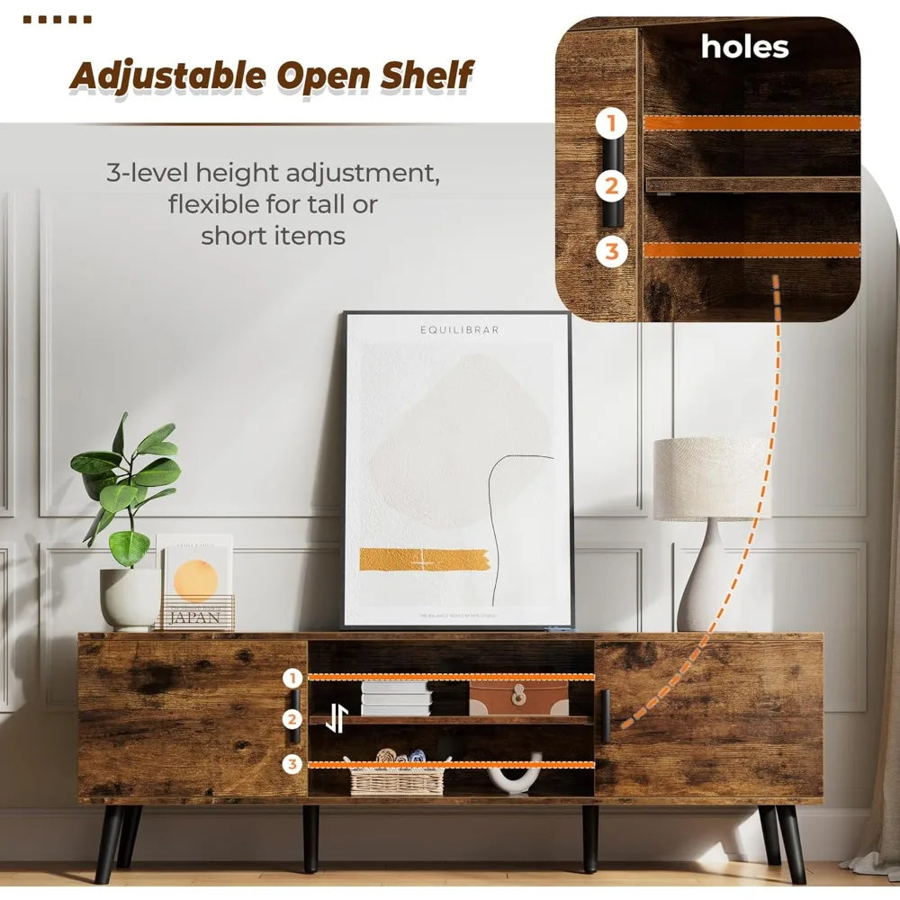 TV Stand for 55 Inch TV with Adjustable Shelf and 2 Cabinets