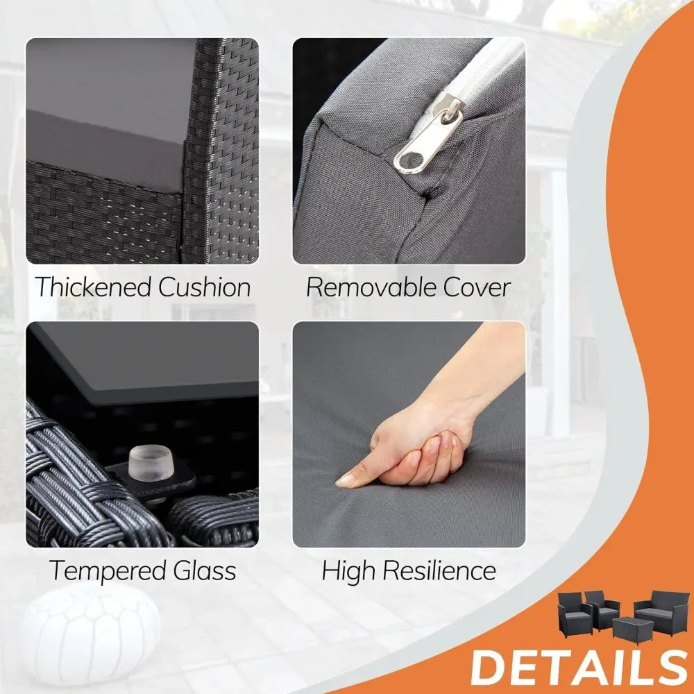 Ljustra 4-Piece Patio Furniture Set Wicker Rattan Sofa Coffee Table