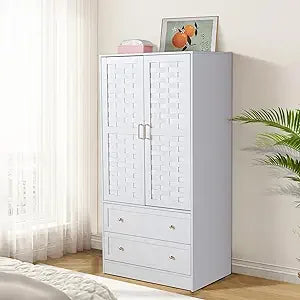 Stylish Freestanding Armoire Wardrobe with Drawers and Hanging Rail