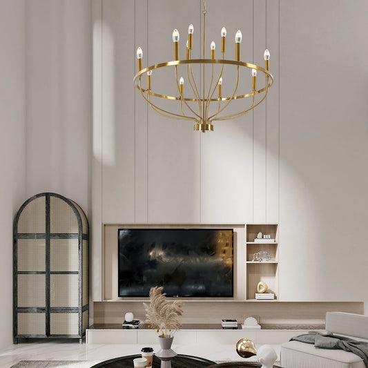 60W E12 Rustic Candle Round Chandelier Vintage Lighting for Dining Room