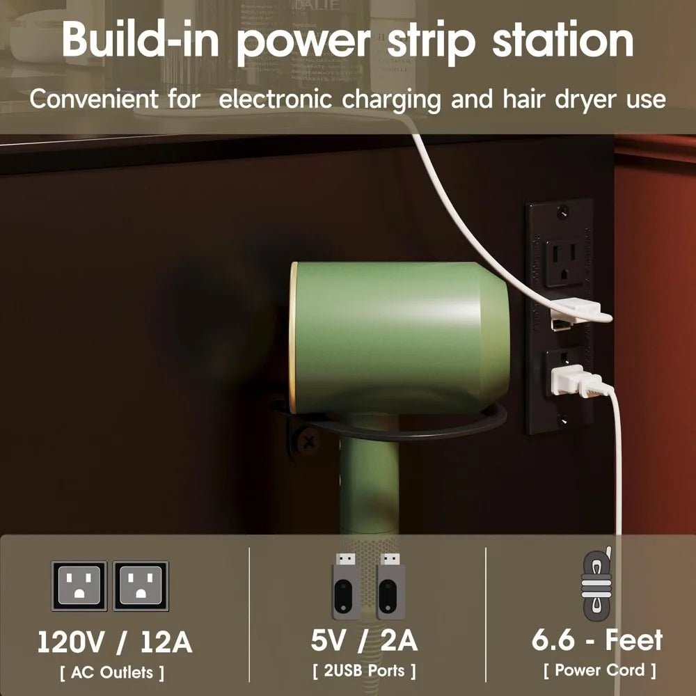 Makeup Vanity with Mirror and Lights Large Black Dressing Table