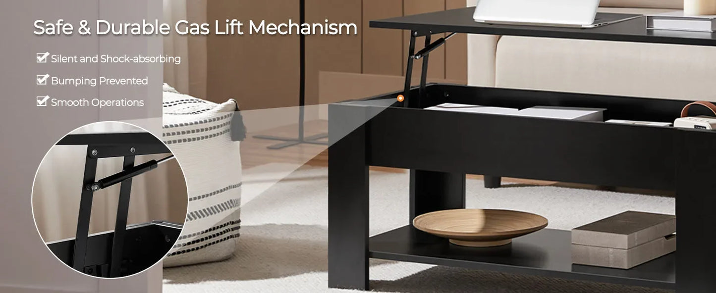 Wooden Lift Top Coffee Table with Hidden Storage for Living Room