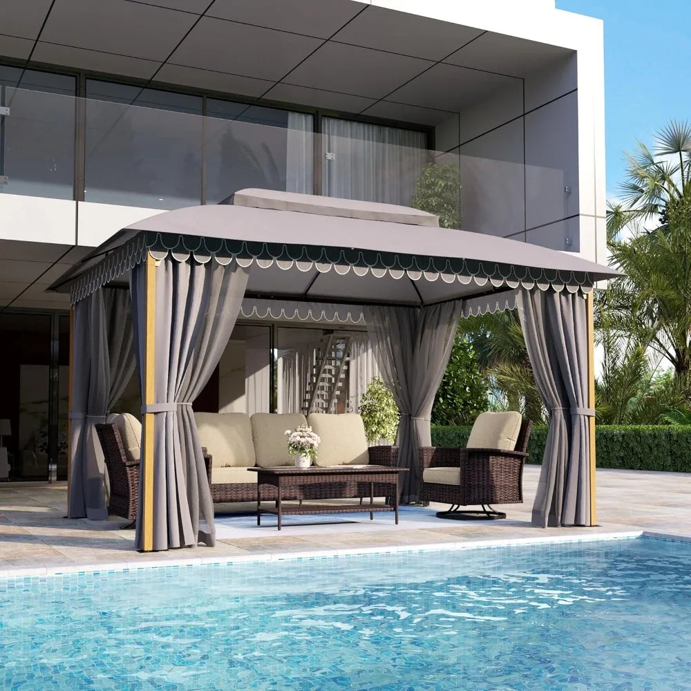 10x13 Outdoor Gazebo with Double Roofs Metal Frame Patio Canopy