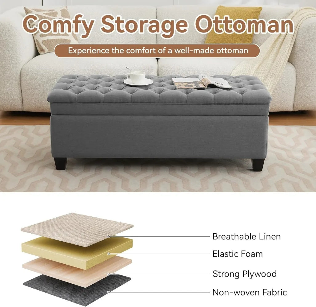 51 Inch Fabric Storage Bench Tufted Ottoman for Living Room Bedroom