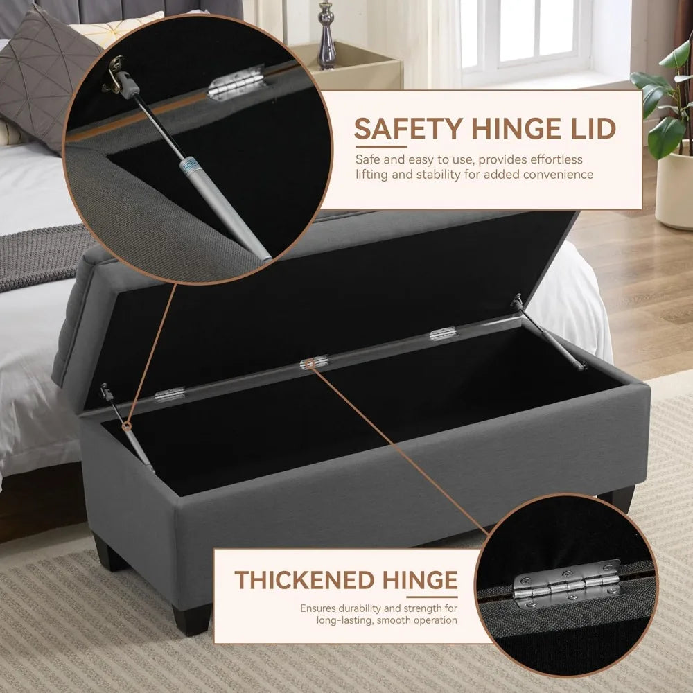 51 Inch Fabric Storage Bench Tufted Ottoman for Living Room Bedroom