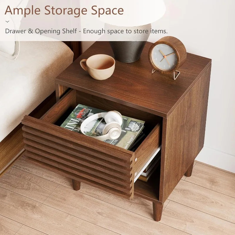 Alohappy Nightstands Set of 2 Mid Century Modern Fluted Bedside Tables