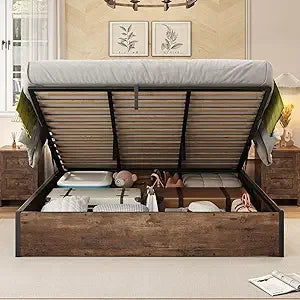 AMERLIFE Lift Up Storage King Bed Frame Platform Bed with Storage
