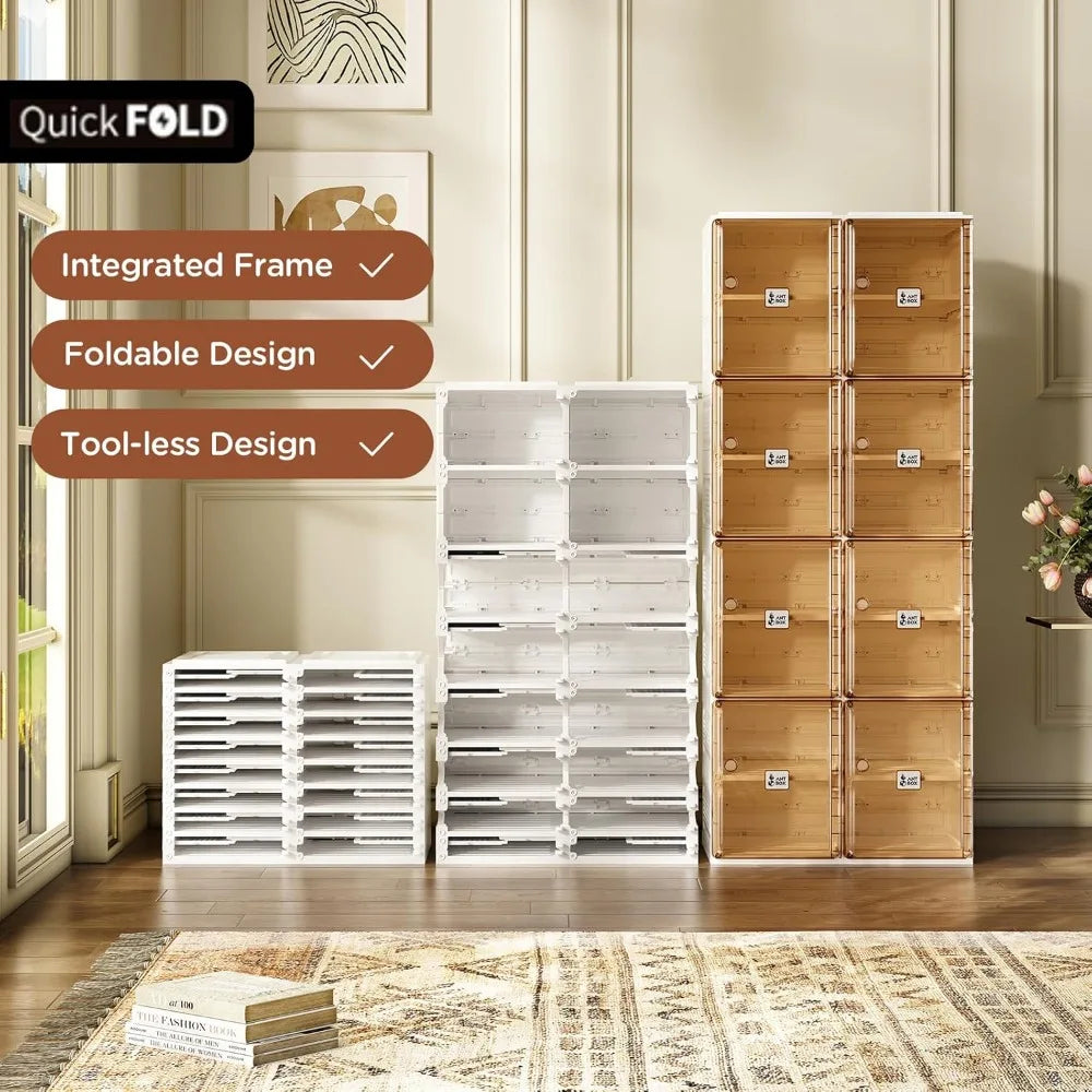 Shoe Organizer Storage Box Portable Folding Rack with Magnetic Door