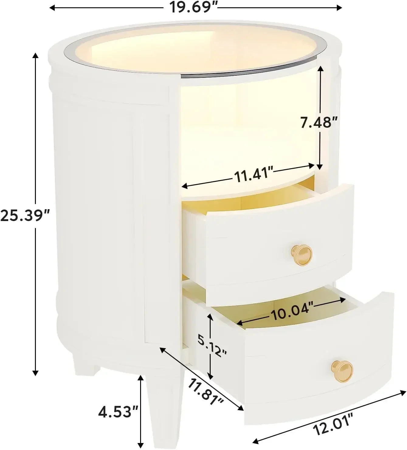 Set of 2 Nightstands with LED Glass Top Modern Bedside Table Storage