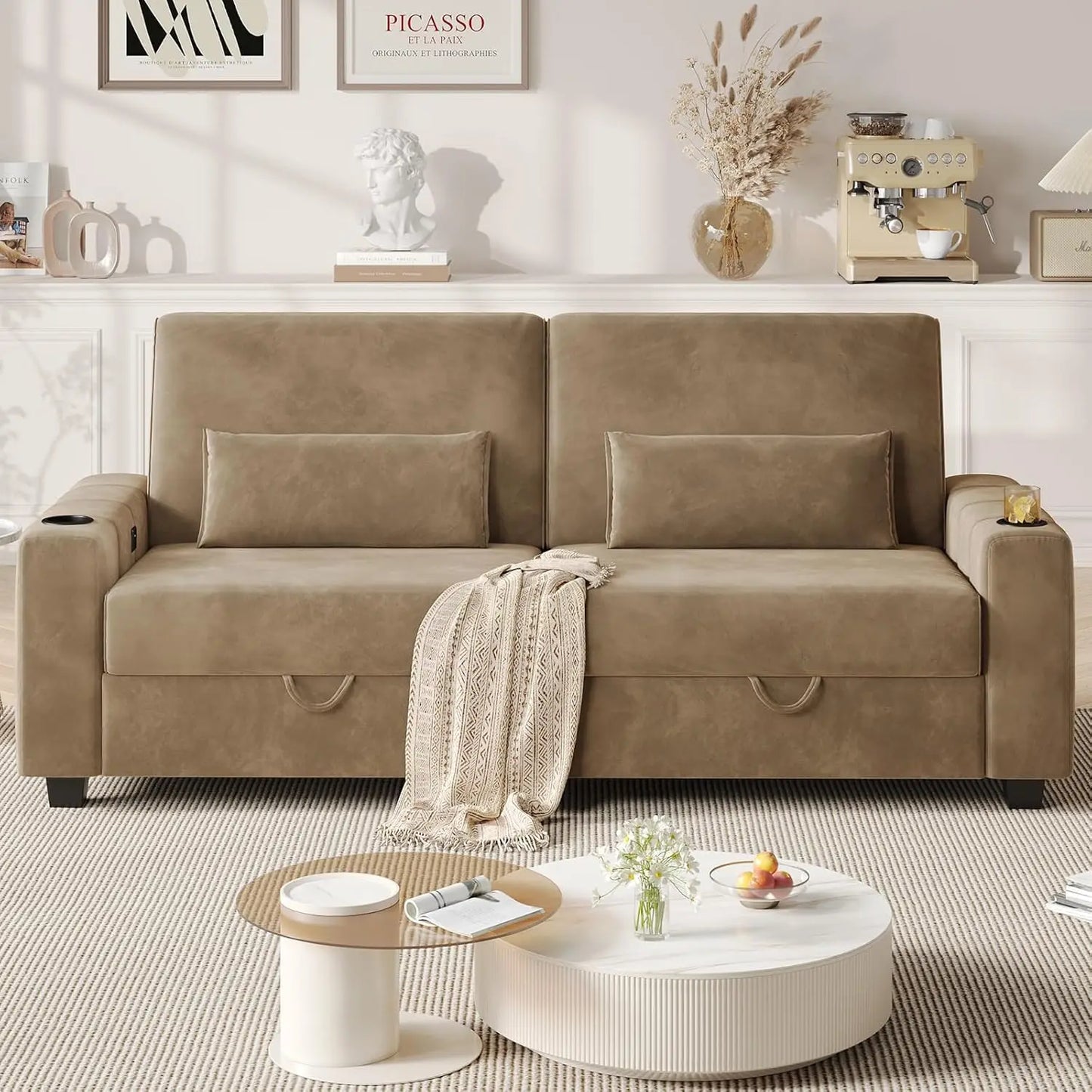 88 Inch Modern Velvet Recliner Sofa with Storage and Charging Ports