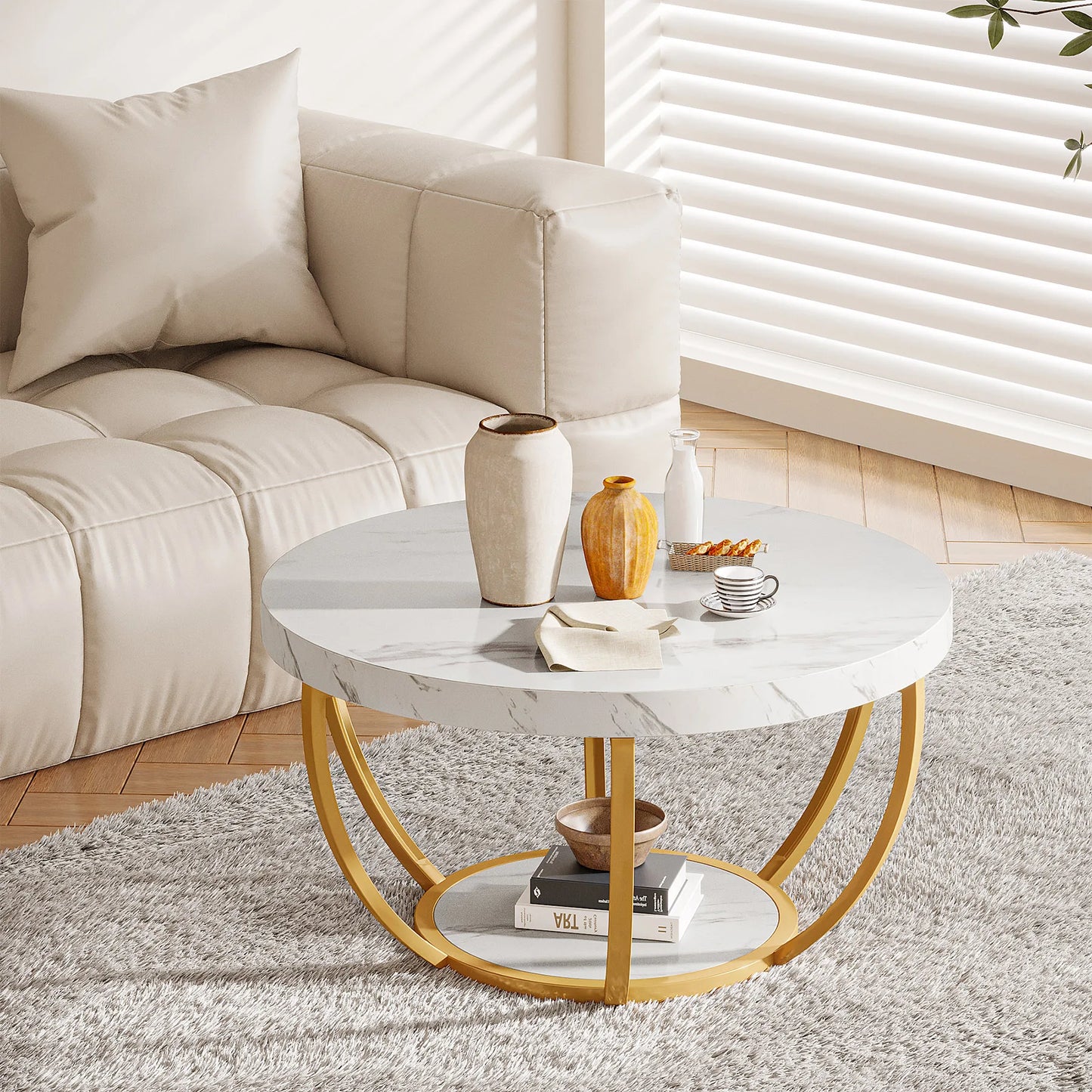 Ljustra Modern Round Coffee Table 31.7 Inch Industrial Design