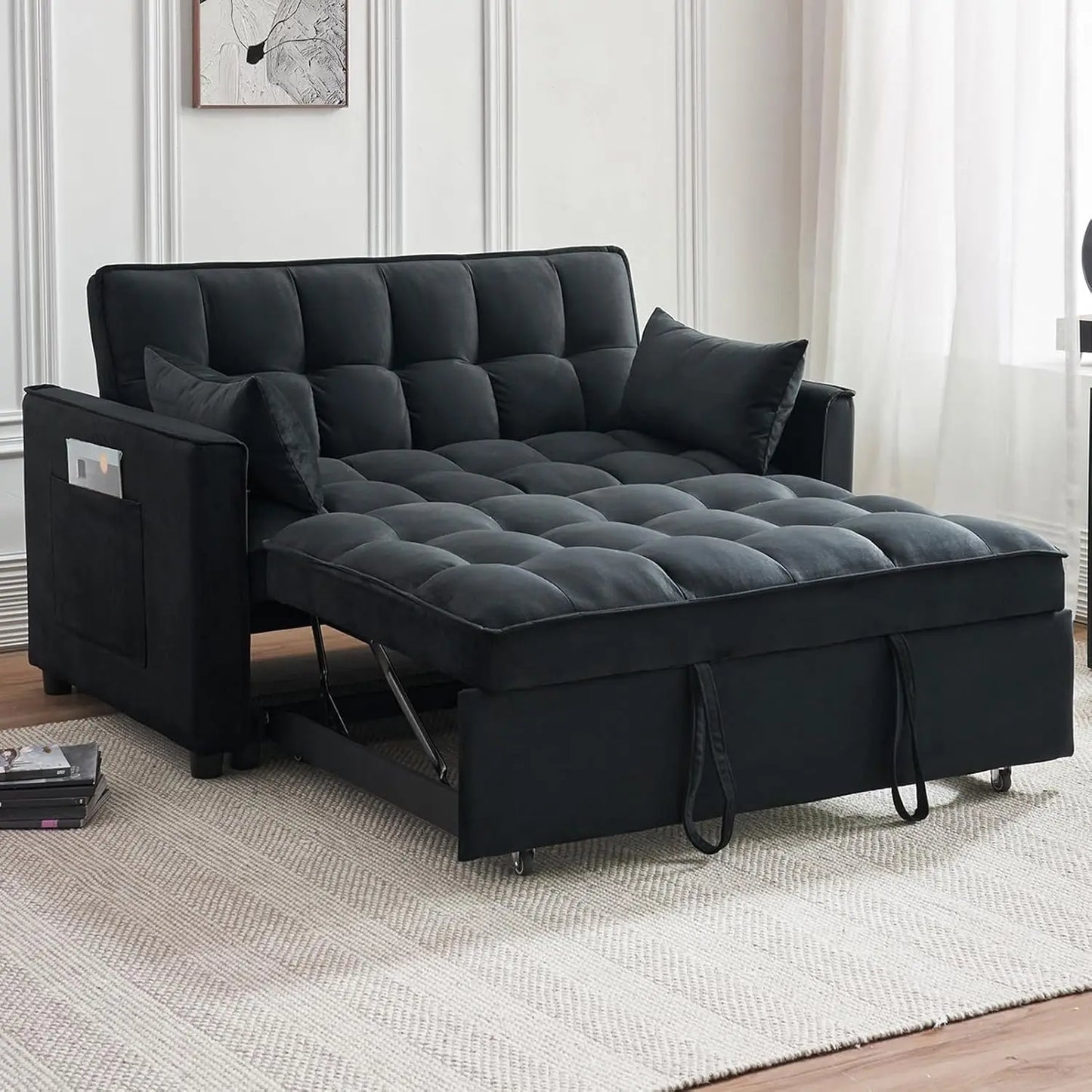 Ljustra 3-in-1 Sleeper Sofa Bed Velvet Pull-Out Couch with Storage