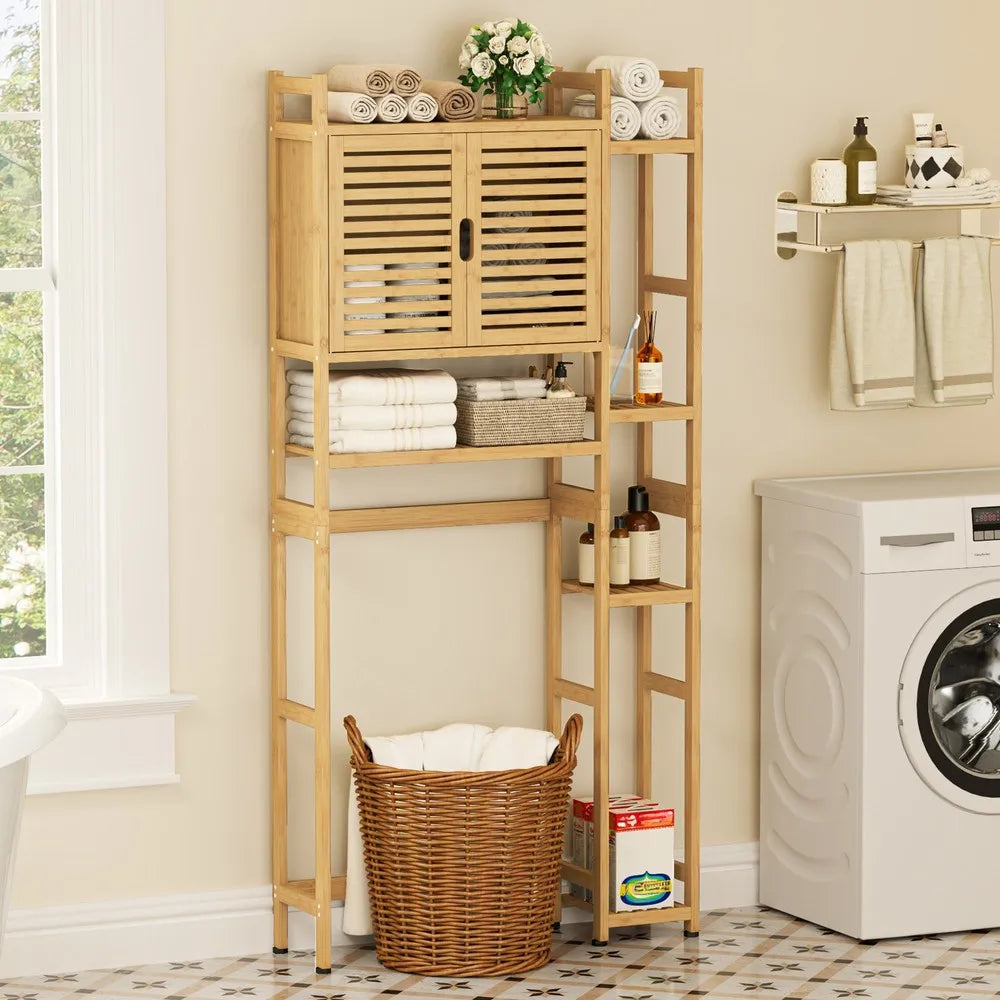 Bamboo Over The Toilet Bathroom Storage Cabinet Rack 4 Tier Shelves
