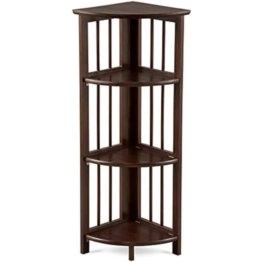 Natural Beauty Corner Folding Bookcase 4-Shelf Storage for Home Office