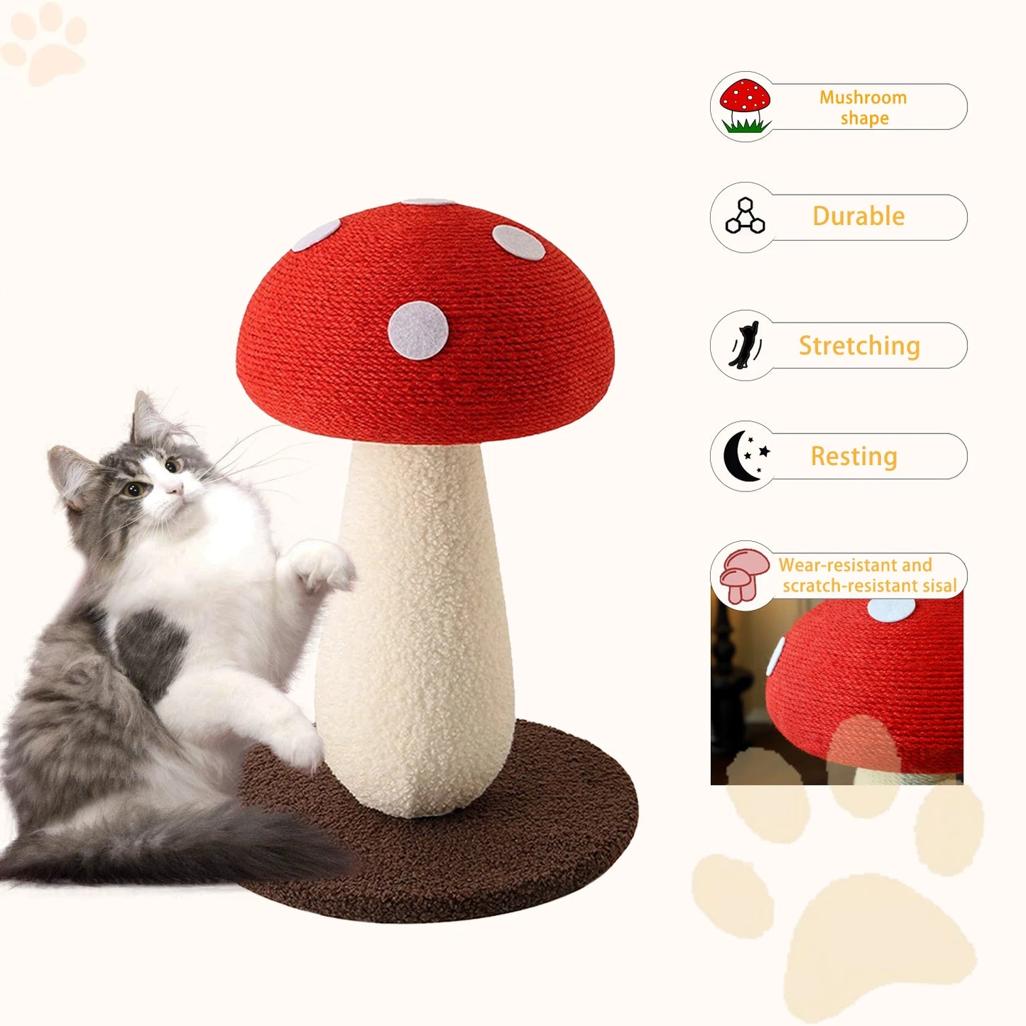 Cat Scratching Post Mushroom Shape Plus Size Sisal Vertical Cat Tower