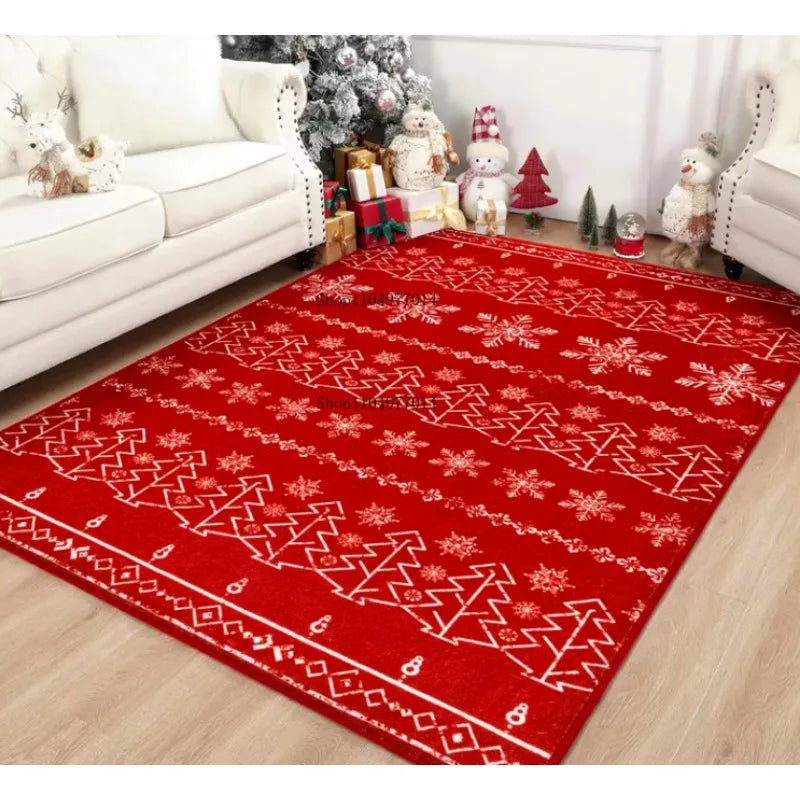 Red Snowflake Christmas Tree Rug Non-Slip Washable Indoor Outdoor Use