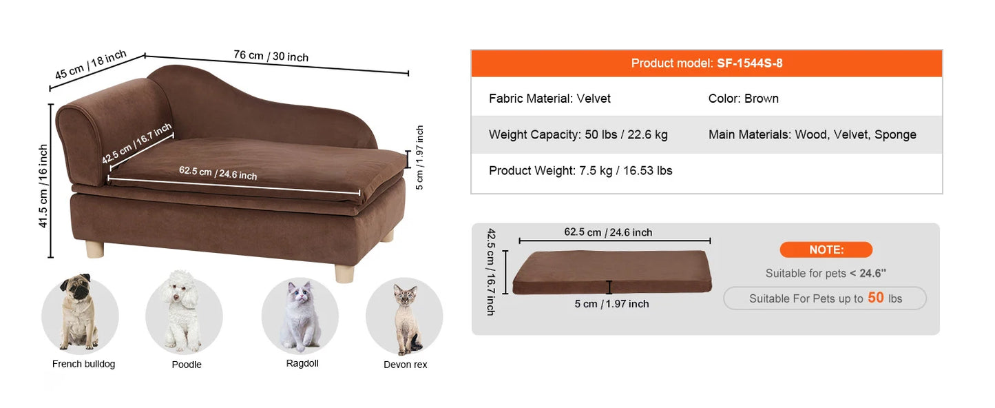 Ljustra Luxury Pet Sofa Bed for Medium Dogs and Cats Soft Velvet Couch