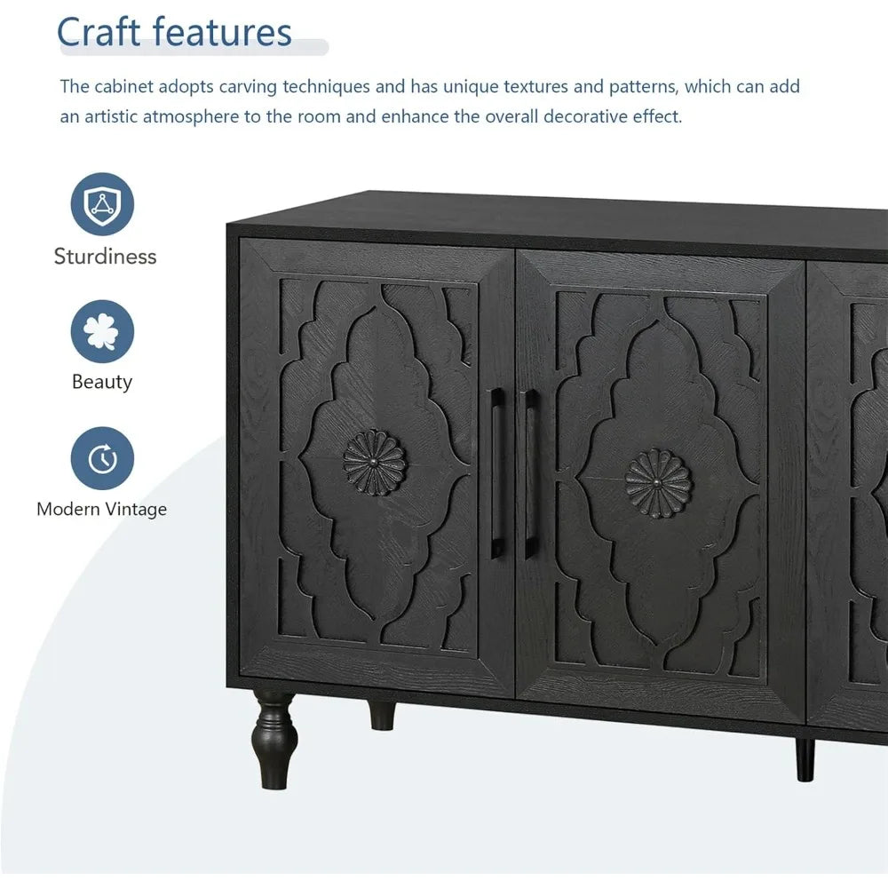 63 Inch Sideboard Cabinet Buffet Storage Adjustable Shelves Vintage Style