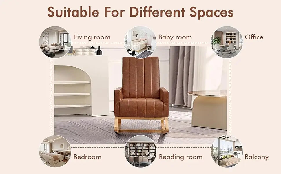 Rocking Chair Nursery Leather Upholstered Glider Modern Armchair USB Port