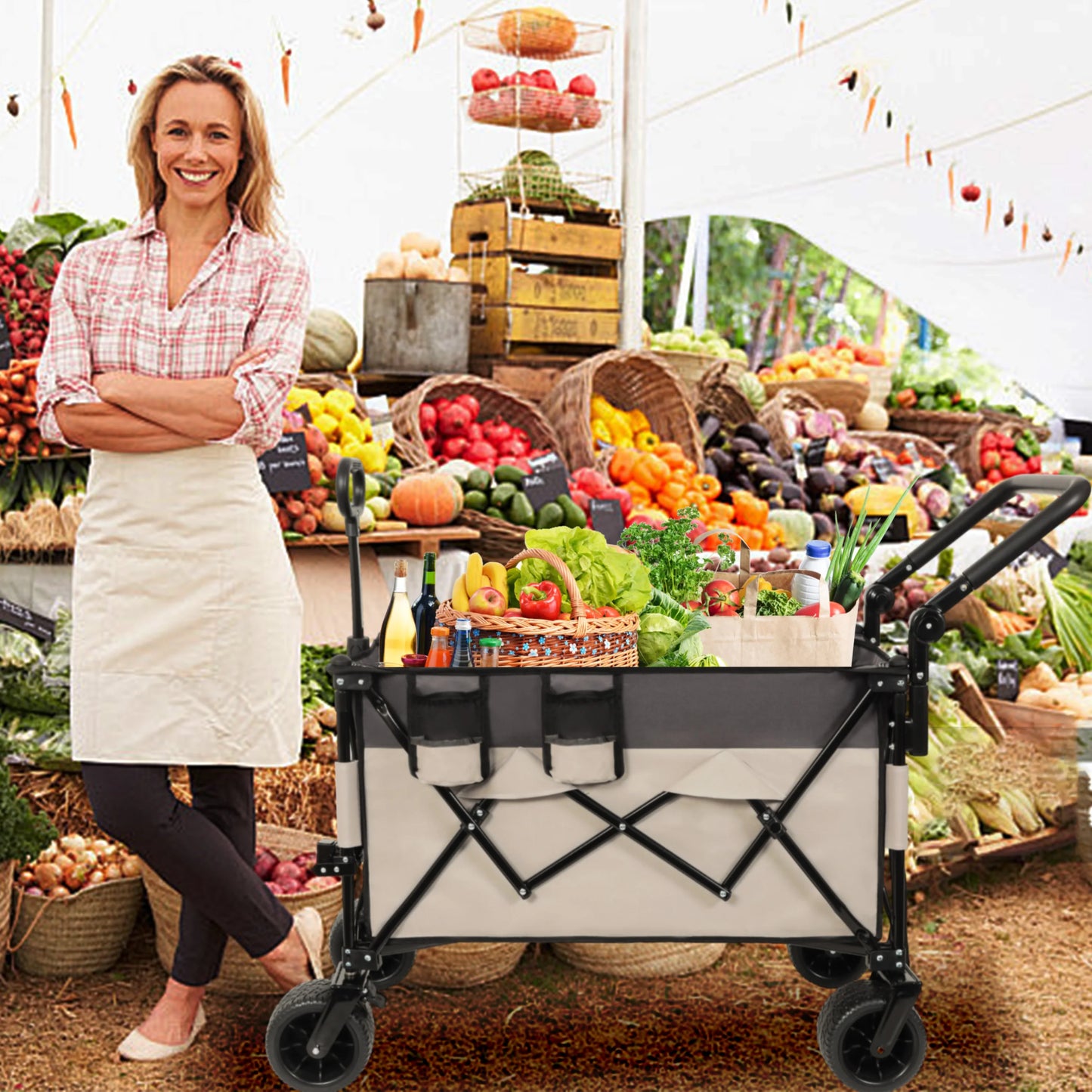 Multi-Functional Push-Pull Folding Wagon Cart Heavy-Duty All-Terrain Wheels