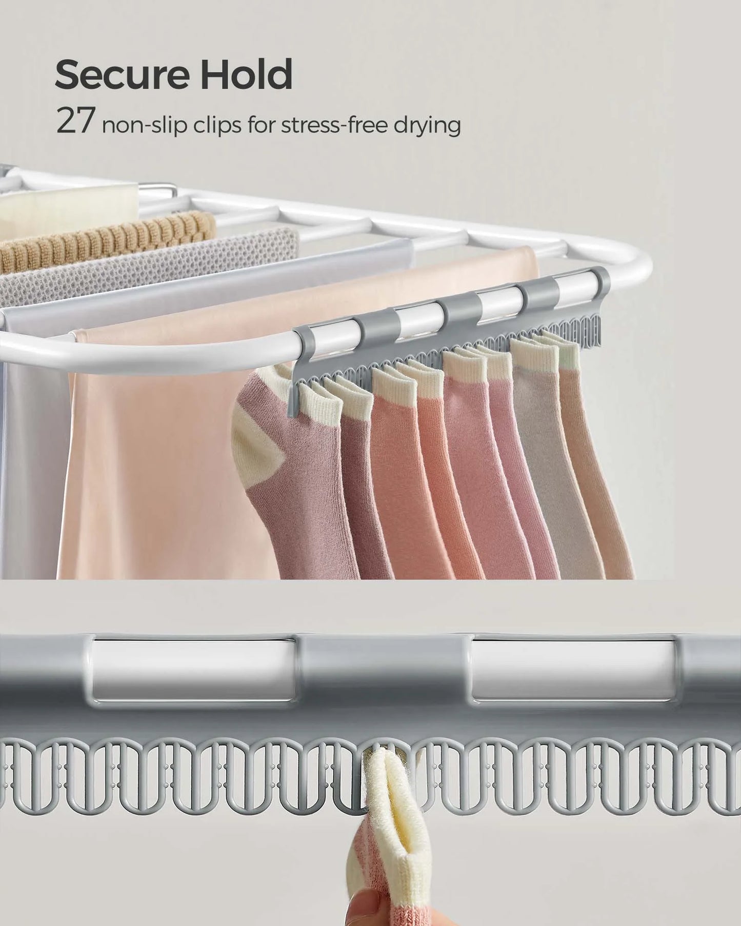 Ljustra Folding Clothes Drying Rack with Adjustable Wings and Clips