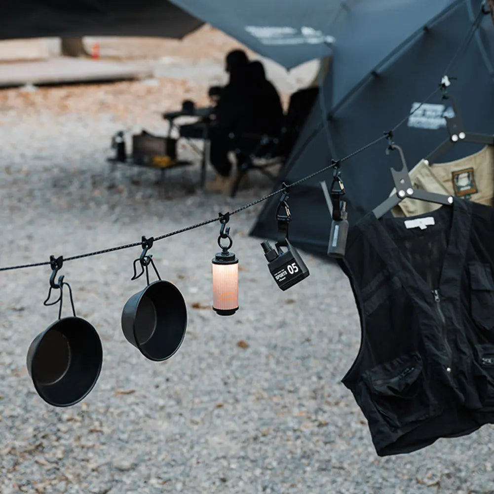 Camping Hanging Rope with 8 Hooks Adjustable Storage Strap for Outdoors