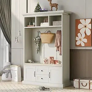 Modern Shoe Rack Bench Hall Tree Entryway Coat Rack 3-in-1 Storage