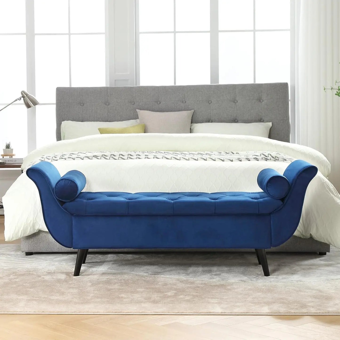 65 Inch Velvet Tufted Storage Bench Ottoman for Bedroom Entryway