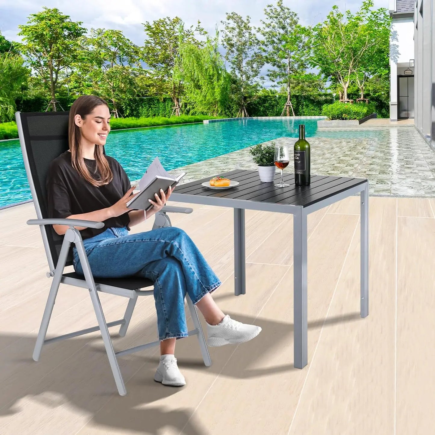 2PCS Adjustable Foldable Lounge Chairs Outdoor Lightweight Aluminum