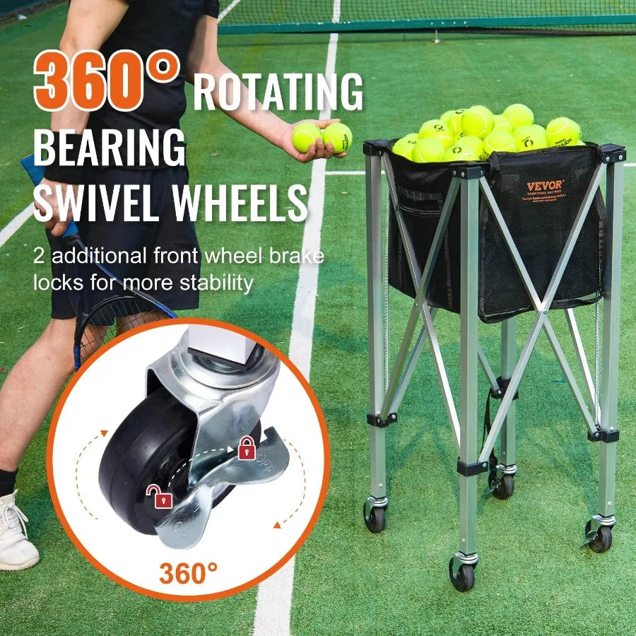 Foldable Tennis Ball Hopper Cart Holds 180 Balls Lightweight Aluminum
