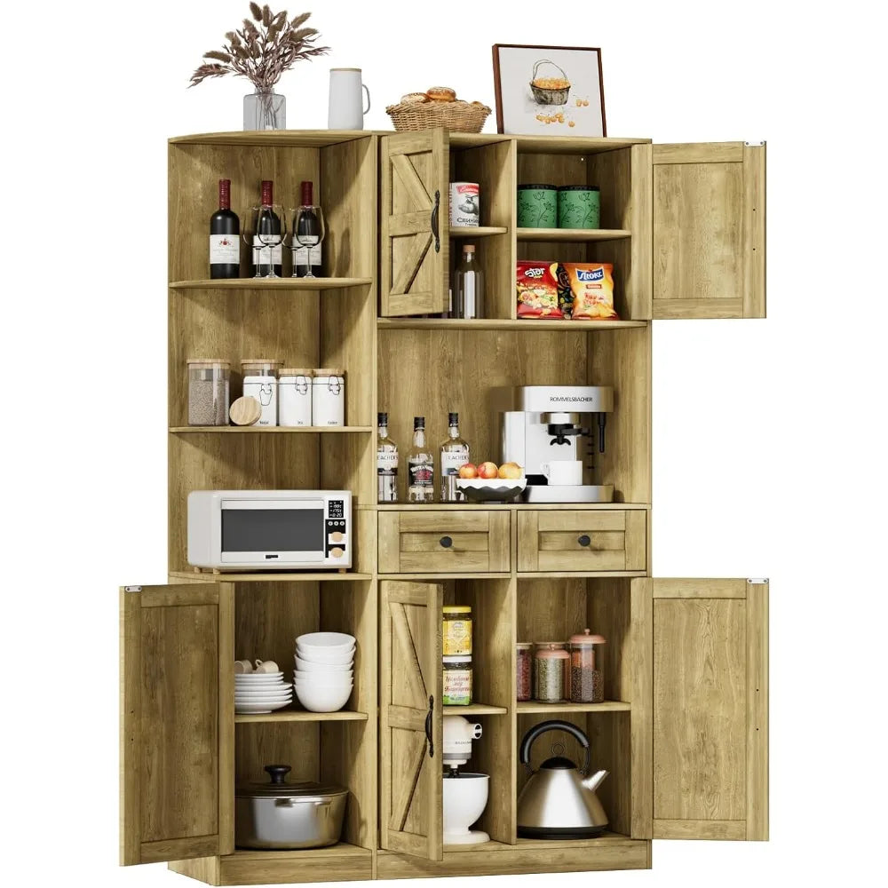 71" Farmhouse Kitchen Pantry Storage Cabinet Freestanding Hutch Buffet