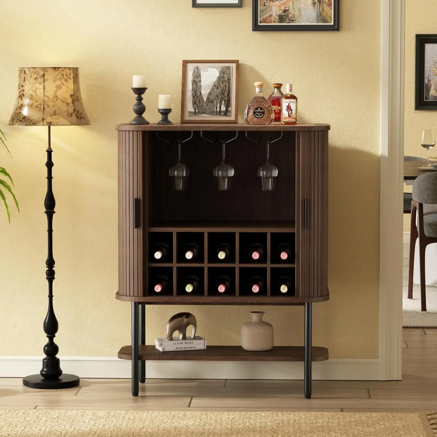 Ljustra Coffee Bar Cabinet Storage Fluted Wine Rack Buffet Sideboard