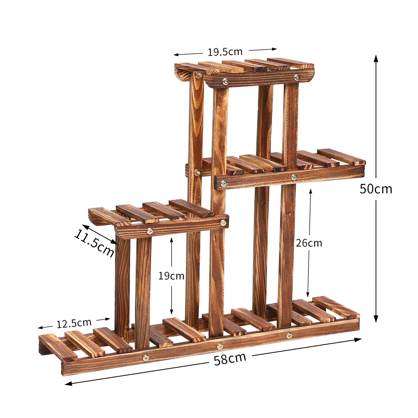 Carbonized Wood Multi Tier Plant Stand for Indoor Outdoor Succulents
