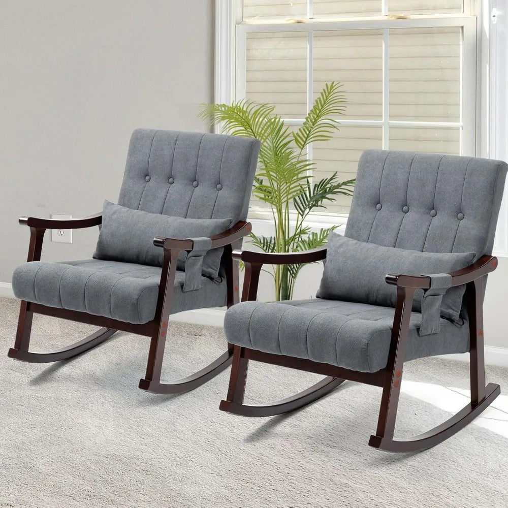 Rocking Chair Nursery Set of 2 Upholstered Glider with Massage Pillow